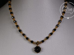 22 KT Gold Necklace with black beads