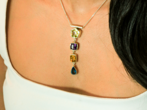 Pendant with Blue topaz, Citrine, Amethyst & Lemon Quartz