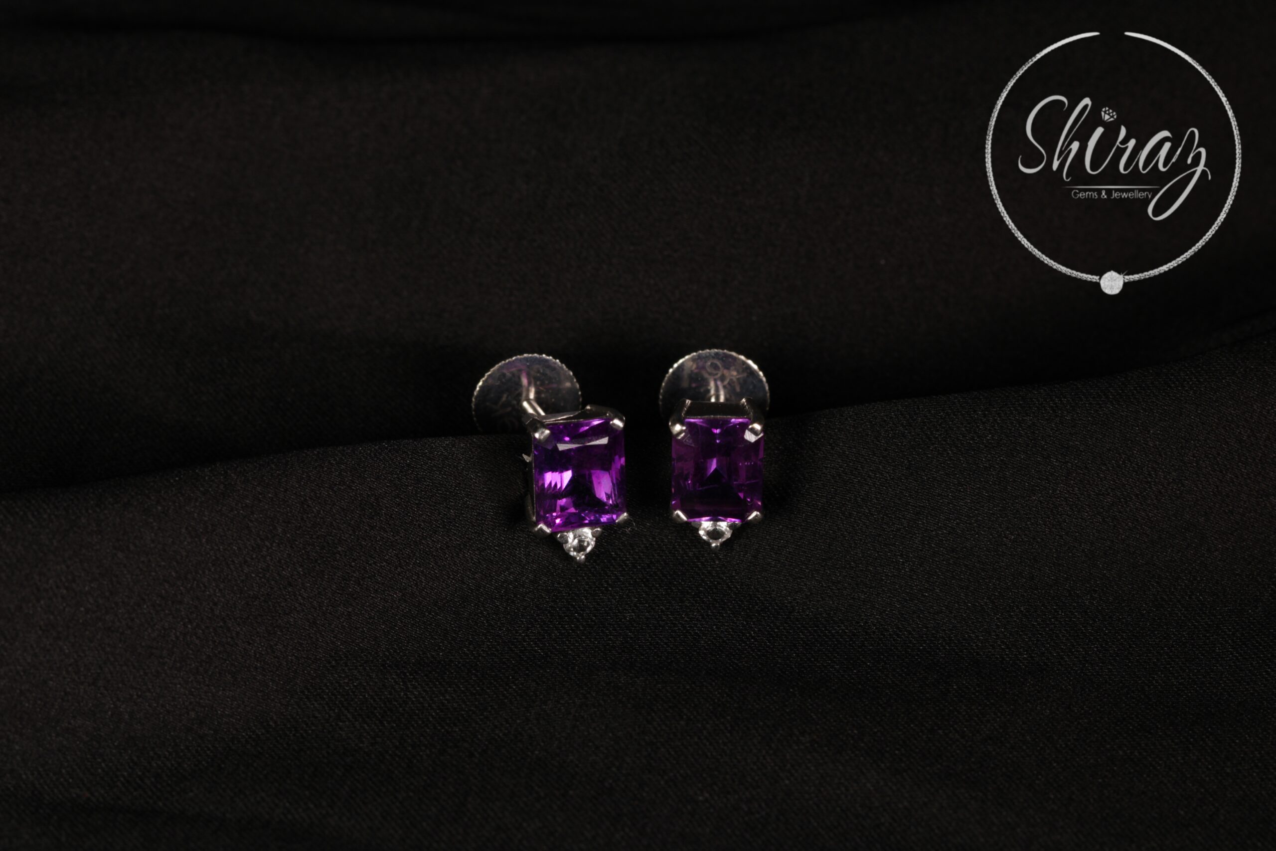 WGE 25 - 9 KT White Gold Ear Ring with Amethyst & White Sapphire - Image 2