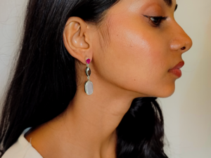 Earring with Moonstone, Smokey Quartz & Garnet