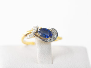 YGR 13 - 14 KT Gold RIng with Blue Sapphire & Diamonds