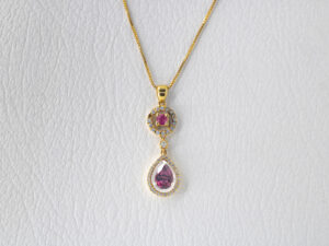 YGP 38 - 18 KT Gold Pendant with Rose Garnet + Zircons
