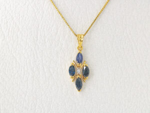 YGP 10 - 9 KT Gold Pendant with Blue Sapphires & Diamonds