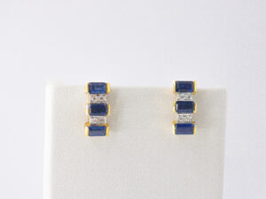 YGE 34 - 9 KT Gold Ear Ring with Blue Sapphire & Diamonds