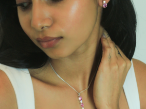 Pendant & Earring Set with Pink Zircons